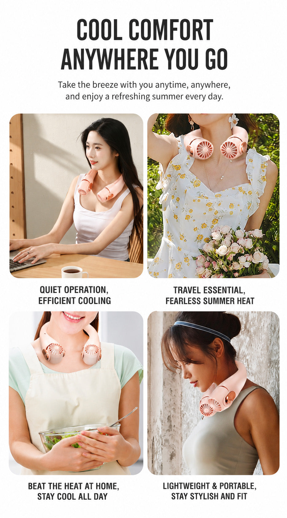 🍃 Neck Air Conditioner Fan – Ultra‑quiet, 360° rotating, 3 speeds. Hands‑free cooling, long battery. Summer essential!