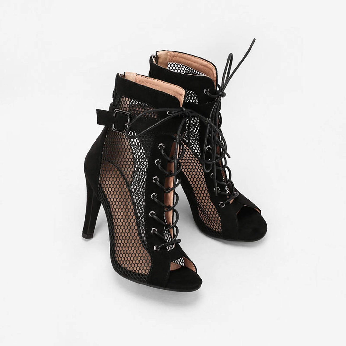 Mesh Peep-Toe Stiletto Hollow-Out Sandal Boots