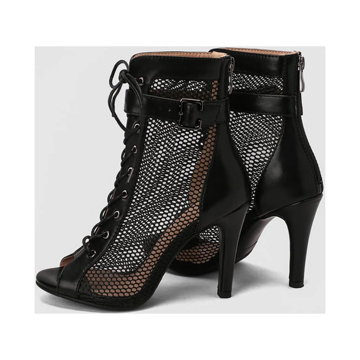 Mesh Peep-Toe Stiletto Hollow-Out Sandal Boots