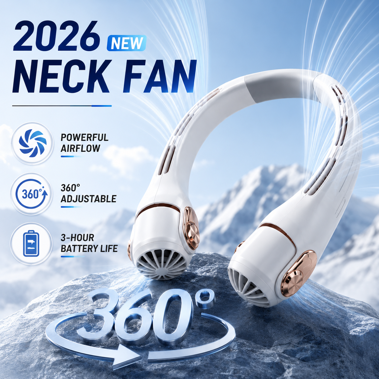🍃 Neck Air Conditioner Fan – Ultra‑quiet, 360° rotating, 3 speeds. Hands‑free cooling, long battery. Summer essential!