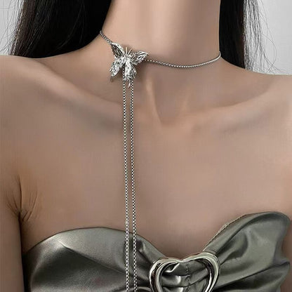 Retractable Metal Liquid Butterfly Multifunctional Neck Chain