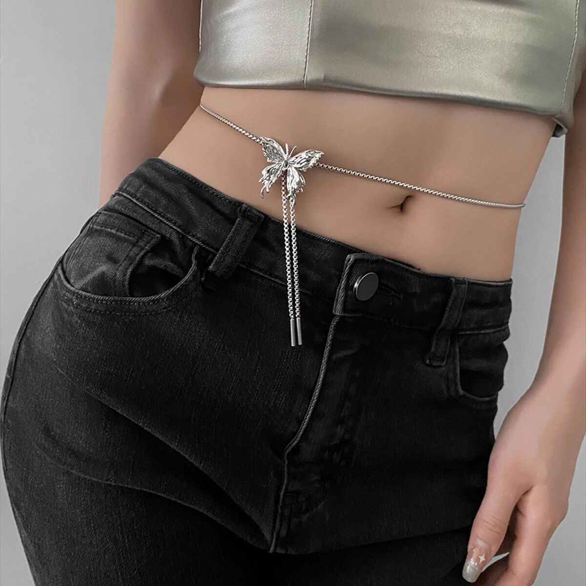 Retractable Metal Liquid Butterfly Multifunctional Neck Chain