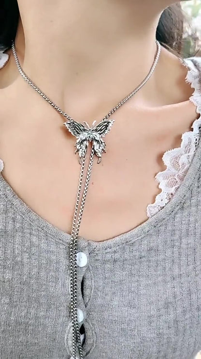 Retractable Metal Liquid Butterfly Multifunctional Neck Chain